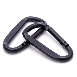 All Black D-Shape Aluminum Outdoor Hanging Buckle Climbing Keychain with Carabiner Hook for Mining